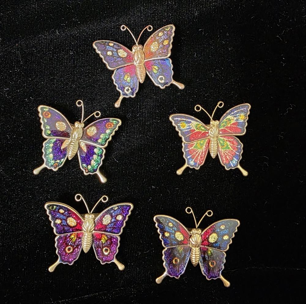 VTG Butterfly Magnets Set of 5 | Enamel Glitter Insect Decor | Made in Taiwan